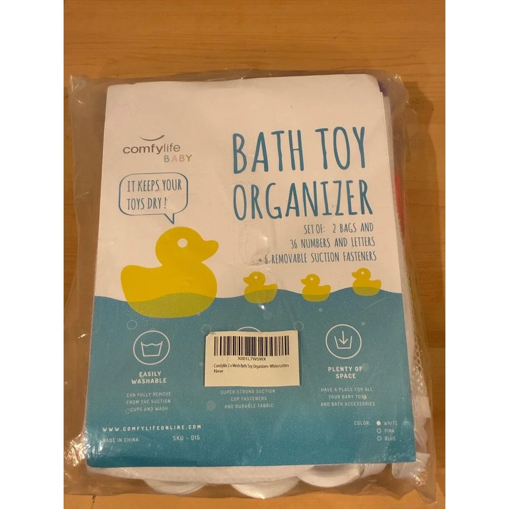 Comfylife Baby Bath Toy Organizer 2 Mesh Bags 36 Letters Numbers 6 Suction Hooks